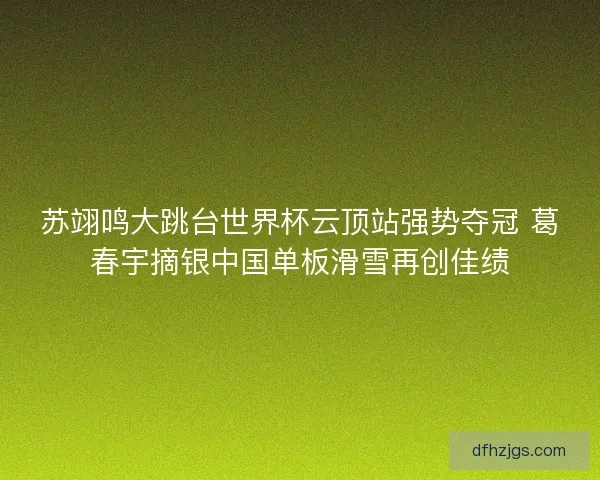苏翊鸣大跳台世界杯云顶站强势夺冠 葛春宇摘银中国单板滑雪再创佳绩